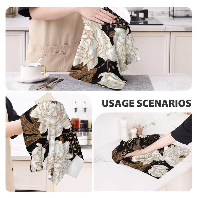 YOCIBIUT Retro Beige Gold Penoy Kitchen Towels Set of 2,Decorative