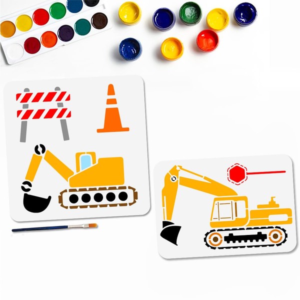 MAYJOYDIY 2Pcs Construction Vehicle Stencils Excavator Construction Site Painting Stencil