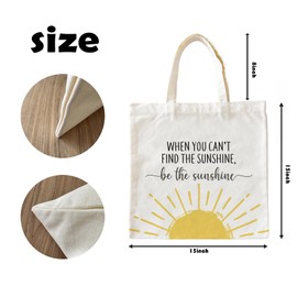 Zeghk Motivational Canvas Tote Bags for Women, Inspirational Sunshine Gifts for Women, When You Can't Find the Sunshine Be the Sunshine Tote Bag, Reusable Grocery Bags Shopping Bags