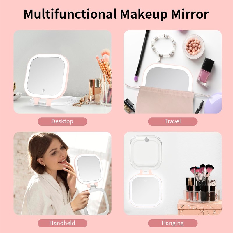 DESCHEN Rechargeable Travel Makeup Vanity Mirror with Lights and Magnification,