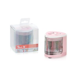 Peach PO102 Electric Universal Pencil Sharpener, Incl. Replacement Parts, for all Pencils, Crayons, Eyeliner and Wax Crayons, Double Sharpener for Pencils from 6-8 mm and 9-12 mm, Pink