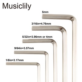Musiclily Pro Hardened Steel 5Pcs Allen Keys Hex Wrenches Set for Guitar Bass Truss Rod Adjustment