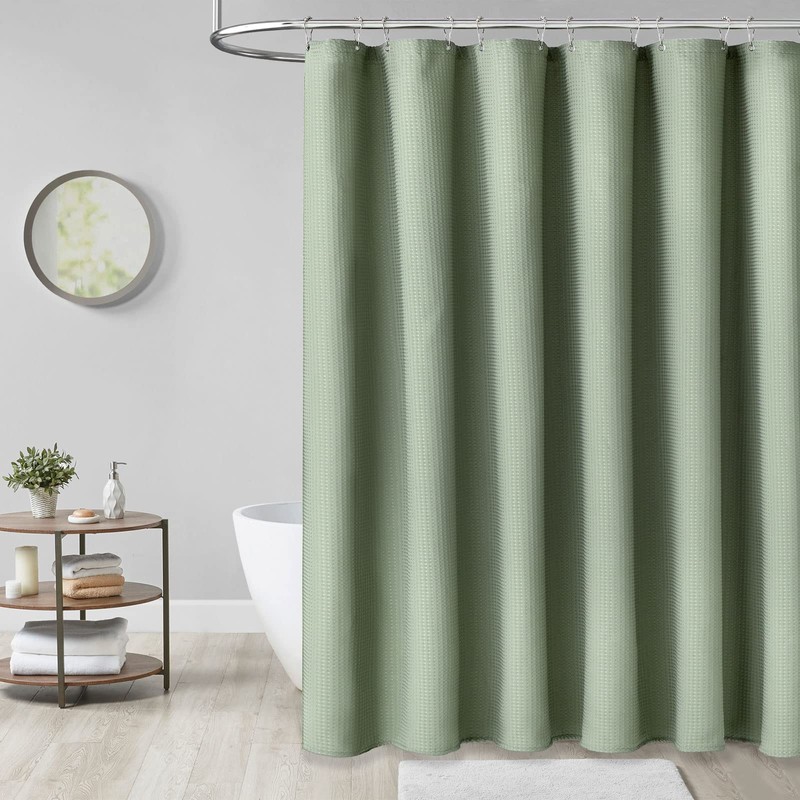 Dynamene Sage Green Shower Curtain - Waffle Textured Heavy Duty