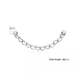 Pierced Owl 20GA 316L Stainless Steel Prong Set CZ Crystal L-Bend Nose Studs with Connecting Heart Chain (Black)