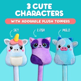 BUNMO Cute Pens - Cute Fun Pens w/Soft Grip & 6 Refills - Gifts for Tweens - Fun Writing for Kids - Gift for Teens - Squishies for Kids - Plush 3 Pack