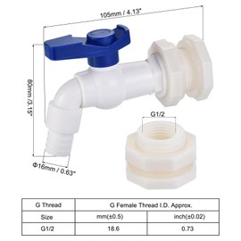 TOP-VIGOR 16mm Rain Barre Faucet Kit, 1/2 Inch PVC Rain Barrel Spigot Kit, Rain Barrel Valve with Bulkhead Fitting Adapter for Aquariums, Water Tanks, Tubs, Pools