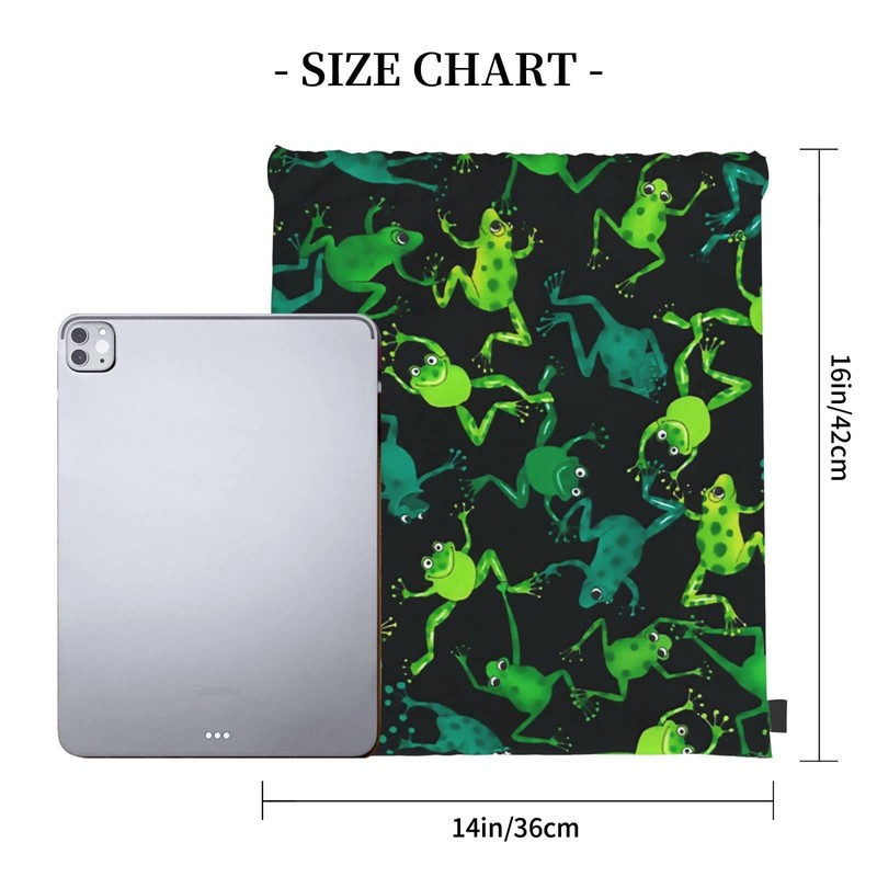 Richugui Backpack with Drawstring, Green, Black, Frogs, Drawstring Bag, Sports,