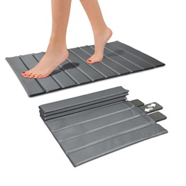 BJDiaKleen New Stone Bath Mat, 25 X 16 Inch Diatomaceous Earth Bath Mat with Faux Leather Case-Soft Feel, Super Absorbent Stone Bath Mats for Bathroom, Non-Slip Fast Drying Bathroom Mat, Easy Clean