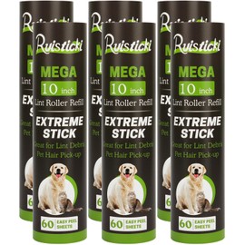 10 inch Mega All-Purpose Pet Hair Lint Roller Refills Compatible with Evercare Mega Roller 10'' Wide Ultra Sticky 60 Sheets Each Refill (Pack of 6, 360 Sheets Total)