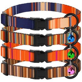 4PCS Breakaway Cat Collars with Bell, Cute Kitty Adjustable Safe Kitten Collars, 4-Pack, Nylon Pet Collars Tribal Striped Aztec Print (Striped)