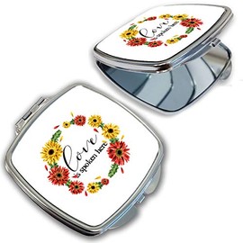 BRGiftShop Beautiful Red Yellow Sunflower Floral Wreath Love Quote Compact Pocket Cosmetic Mirror