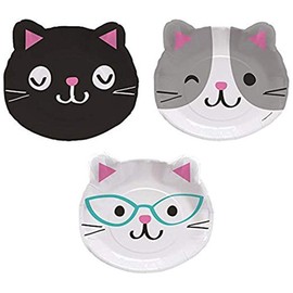 Creative Converting 328704 Cute Cats Shaped Paper Dinner Plates - 8 Pcs Multicolor, 8" x 9"