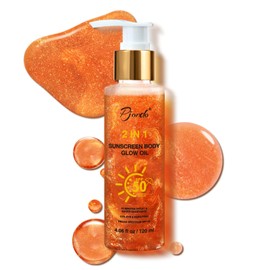 Sunscreen Body Glow Oil, Broad Spectrum SPF 50, Sun Shield, Lightweight Shimmering Gel Texture Absorbs Quickly, Non Sticky, Glowing Results, Rose Gold 4.06 fl oz