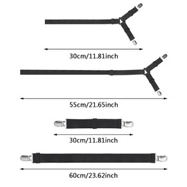 Sheet Fastener Kit with 6 Way Cross Sheet Clips and Non Slip Clip Adjustable Elastic Bed Sheet Holder Straps Fitted Sheet Suspenders Grippers for Round and Square Mattresses(Black)