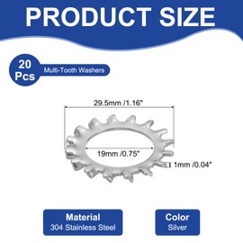PATIKIL M18 External Tooth Lock Washer, 20Pcs 304 Stainless Steel Serrated Locking Washer Assortment Kit for Mechanical Equipment Retaining Clips Fasteners, Silver