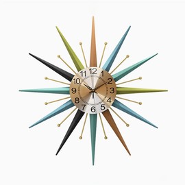 RBFVZCCB 22 Inch Mid-Century Style Metal Crystal Wall Clock, Star-Shaped Silent Decorative Wall Clock, Suitable for Living Room,Bedroom,Dining Room,Porch,Office