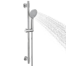 Adjustable 30-Inch Shower Slide Bar with 5-Function Handheld Shower Head, Stainless Steel Wall Mount Shower Slide Bar Set with Extra Hose (Brushed Nickel)