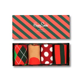 Happy Socks 4-Pack Holiday Classics Gift Set Socks, Red-White-Green, 41-46