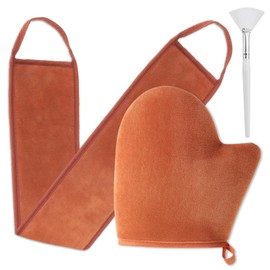 Pack of 3 Self-Tanning Gloves, Brown Self Tanning Back Applicator, Suitable for Use, Skin Care (including Gloves, Scrubber Cloth, Application Brush)