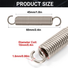GUNGY Extension Spring 60 mm Tension Spring With Dual Hook in 304 Stainless Steel OD 10 mm Wire Diameter 1.6 mm Max Load 8 kg 1.6 x 10 x 60 mm 4 Pieces