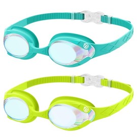 OutdoorMaster Kids Swim Goggles 2 Pack - Quick Adjustable Strap Swimming Goggles for Kids, Green Cyan