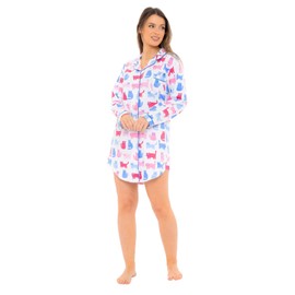 Nikaro Ladies 100% Brushed Cotton Button Through Purrrfect Cat Design Nightshirt (12-14)