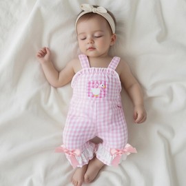 Xnqiwq Toddler Baby Girl Bell Bottoms Jumpsuit Silly Goose Romper Overalls Plaid Suspender Flare Pants Farm Goose Outfit (Pink, 3-6 Months)