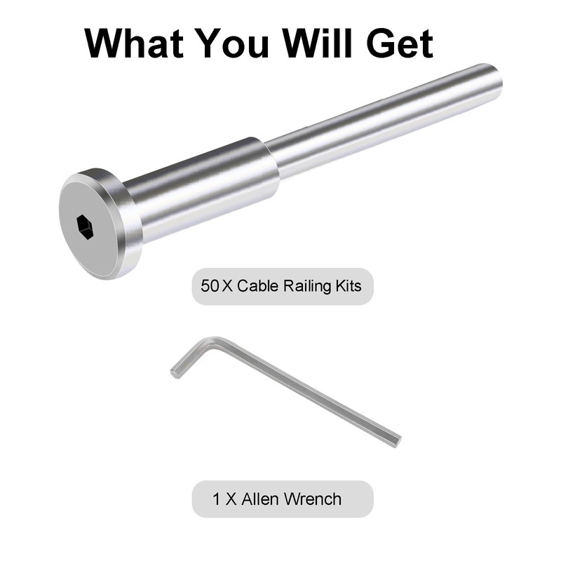 50 Pack Cable Railing Kit, 1/8" Stainless Steel Invisible Cable