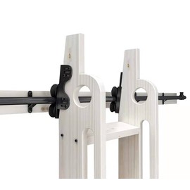 DIYHD 8FT Sliding Library Ladder Black Track Kit,Stand Up Tensible Rolling Hardware,Brake Bottom Wheels