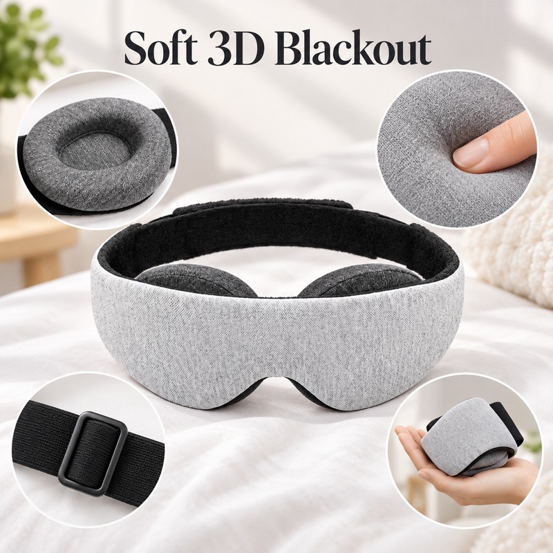 3D Contoured Sleep Mask with Deep Eye Cups, Light-Blocking Memory