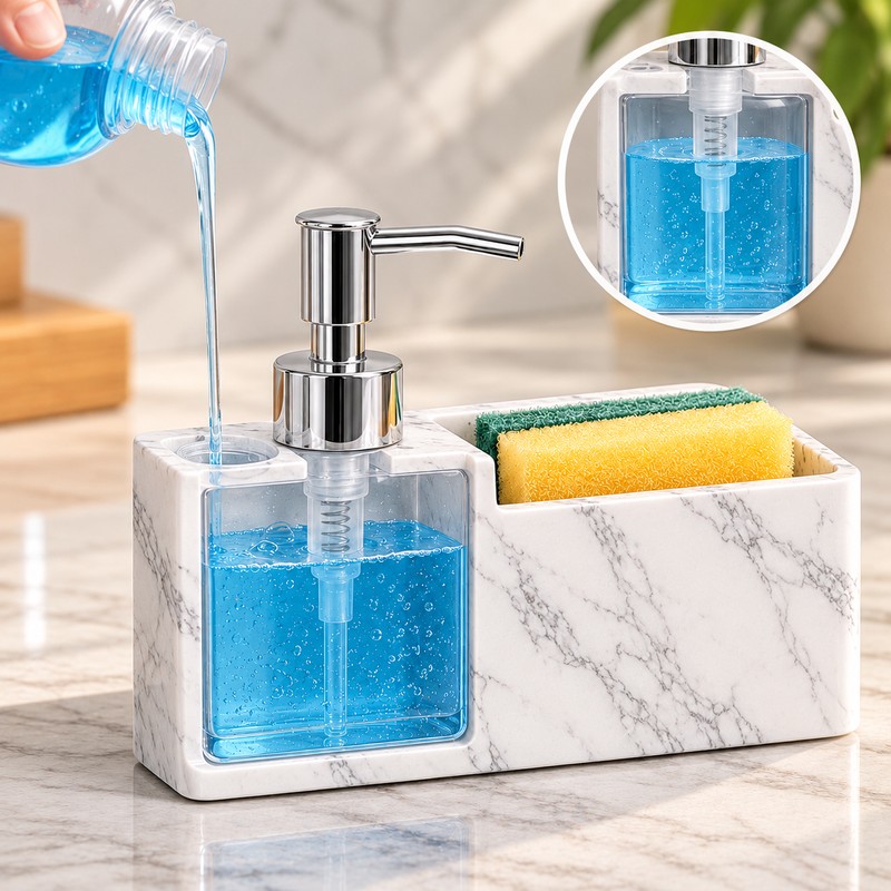 Kitchen Soap Dispenser with Sponge Holder for Sink Organization –