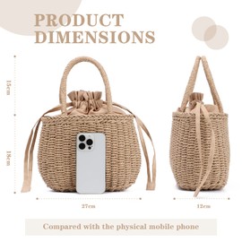 EVEOUT Straw Shoulder Bags Handbag with Shoulder Strap for Women Girls Summer Beach Bag Clutch Handwoven Handbag, brown, Bohemian