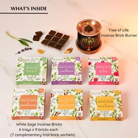 White Sage Incense Brick Super Set by Aromafume | 54 Bricks & Tree of Life Exotic Burner | White Sage with Rose, Lavender, Palo Santo, Sandalwood, Frankincense | Sage for Cleansing, Smokeless Smudging