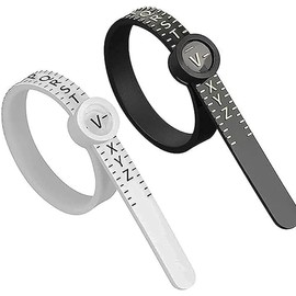 2 Pcs Adjustable Ring Sizer UK – Ring Measurement Tool with Magnifying Glass – A-Z Sizing for Men & Women – Includes Ring Size Guide & Chart (Black & White)