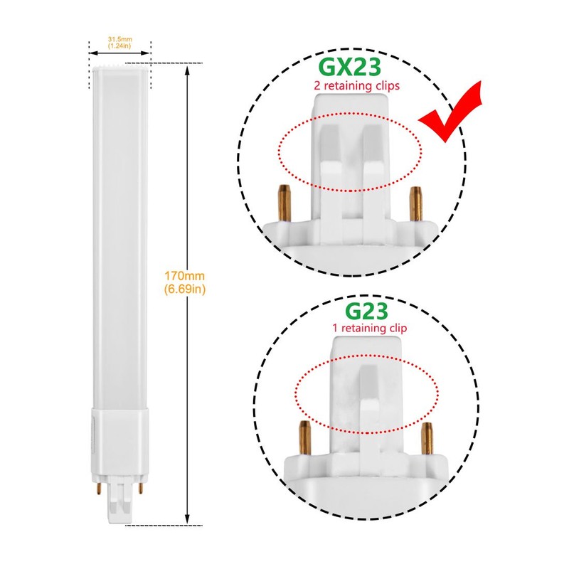 Amazing power 2-Pack 6W LED GX23 PL Lamp GX23d 2-Pin