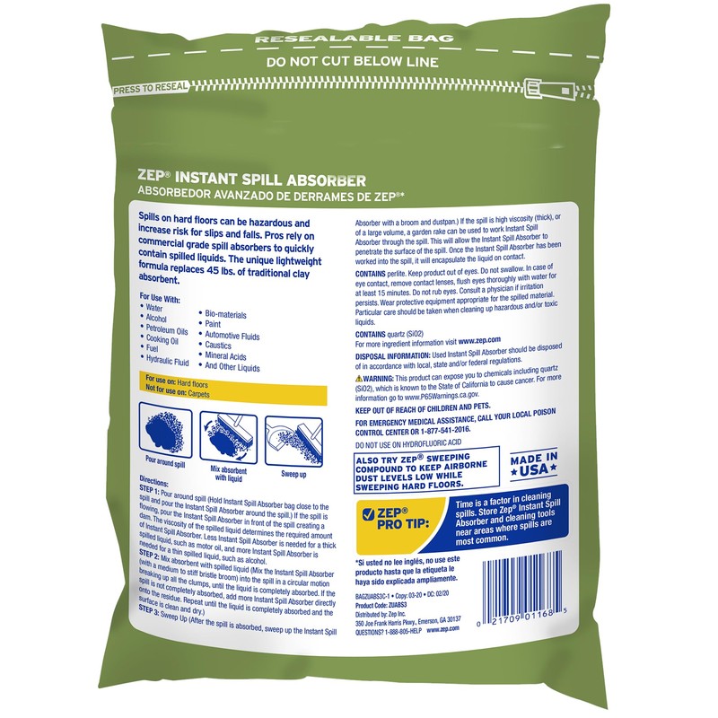 Zep Instant Spill Absorber - 3 Lb Bag (Case of