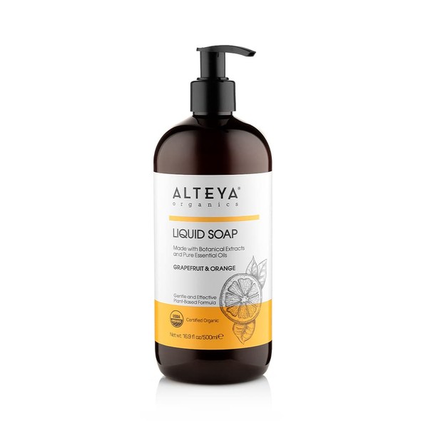 Alteya Organic Liquid Soap Grapefruit & Orange 500 ml - USDA Organic Certified Pure Natural Soap and Wash Lotion