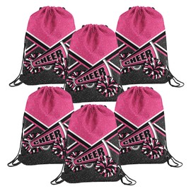6 Pcs Cheer Drawstring Backpack Cheerleading Drawstring Bag Cheer Accessories Gifts for Cheerleaders (RoseRed)