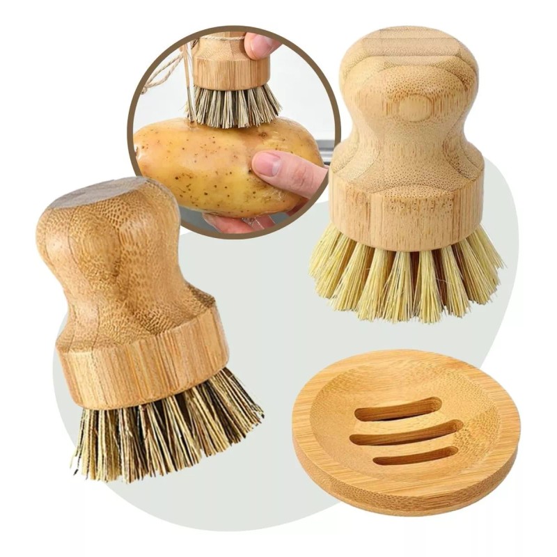 Veraly Kit Limpieza Cocina Cepillo Lava Trastes Con Base Madera