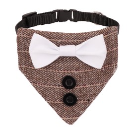 ADOGGYGO Formal Cat Tuxedo Collar, Wedding Valentine's Day Cat Bandana Collar with Bowtie, Adjustable Pet Tux Costumes Collars for Cat Kitten (Brown)