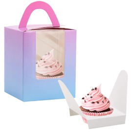 Allbests 10Pcs Single Cupcake Boxes Gradient Individual Cupcake Boxes With Window for Bakery Wrapping Gift