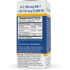 Superior Source K2 (MK-7) 100 mcg, with D3 (5,000 IU) Supplement, Quick Dissolve MicroLingual Tablets, 60 Count, Strengthen Bones, Cardiovascular & Immune System Support, Non-GMO