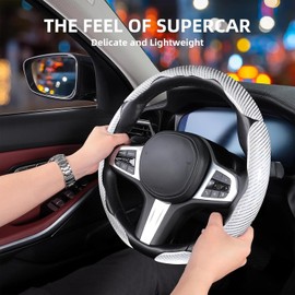 3 Pcs Funda de Volante de Fibra de Carbono, Funda para Volante de Auto, Protector de Volante de Auto, Protector Antideslizante, Elegante, Antideslizante, Deportiva, Universal para 38 cm (Blanco)