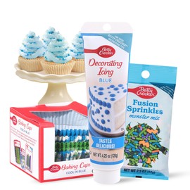 Betty Crocker Cupcake Kit For Boys - Includes 100 ct Betty Crocker blue cupcake liners, Fusion Monster Mix Sprinkles, and Decorating Blue Icing - Perfect for gender reveals, baby showers, & birthdays
