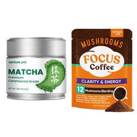 Venture Pal Venture Pal Ceremonial Grade Matcha Powder & 12 Mushroom Coffee C Instant Blend with Lion's Mane, Ashwagandha & Probiotics for Focus, 40 Servings