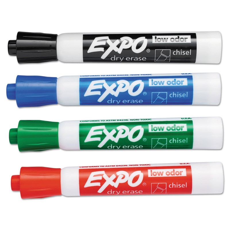 EXPO Low Odor Dry Erase Markers, Chisel Tip, Basic Assorted,