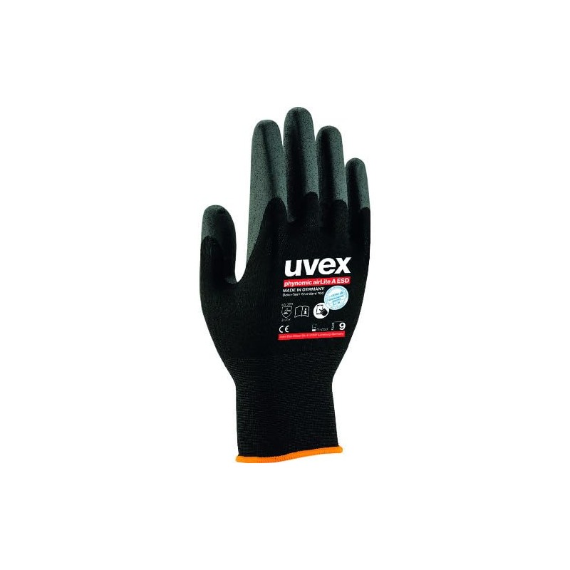 Uvex 6003869 Nitrile Backless Gloves, Finomic, Air Light, A, ESD,