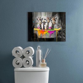 Graffiti Giraffe Bathroom Decor Wall Art Cute Giraffe on Bathtub Pictures Canvas Wall Decor Funny Animal Print Painting Artwork Home Decorations for Bedroom Living Room Office Framed 12x16 inch