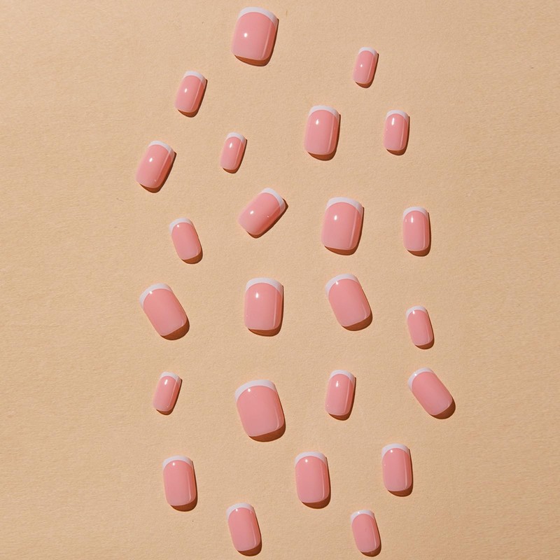 French False Nails Short - 24PCS White Pink French Tip