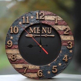Lancholy 10-Inch Silent Wooden Wall Clock, American Flag Menu Chalkboard Wall Clock Rustic Decor ” Silent Non-Ticking Clock, Battery Operated (AA Batteries Not Included), Artistic Home Decor
